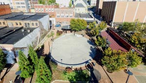An aerial view of Heritage Plaza, Downtown Altoona.