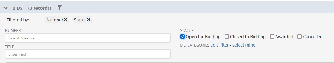 Screenshot of the bid search feature.
